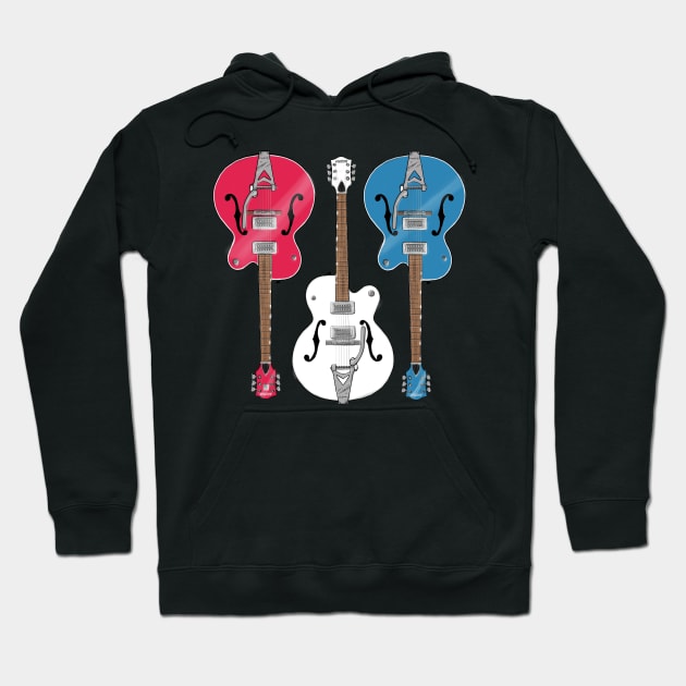 Red White and Blue Triple Guitars Hoodie by saintchristopher